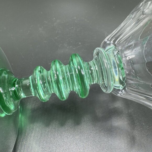 Seneca Theodule Clear Top Green Uranium Stem Optic Cut Top Sherbets Cups Set 2 - Picture 10 of 14